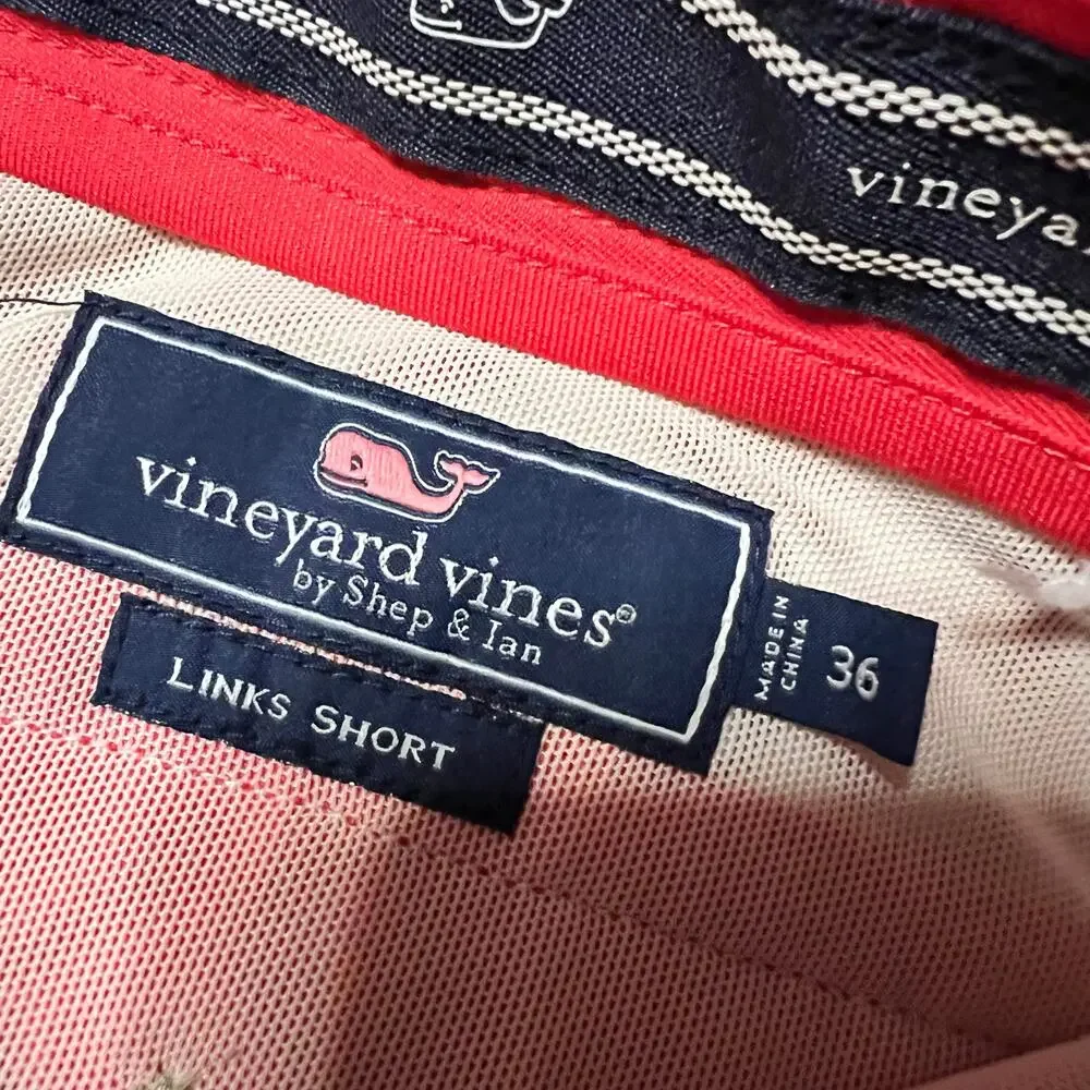 Vineyard Vines Links Shorts Mens 36 Red Pink Flat Front Golf 9